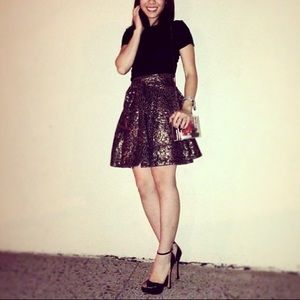 ZARA - Metallic Patterned Skater Skirt